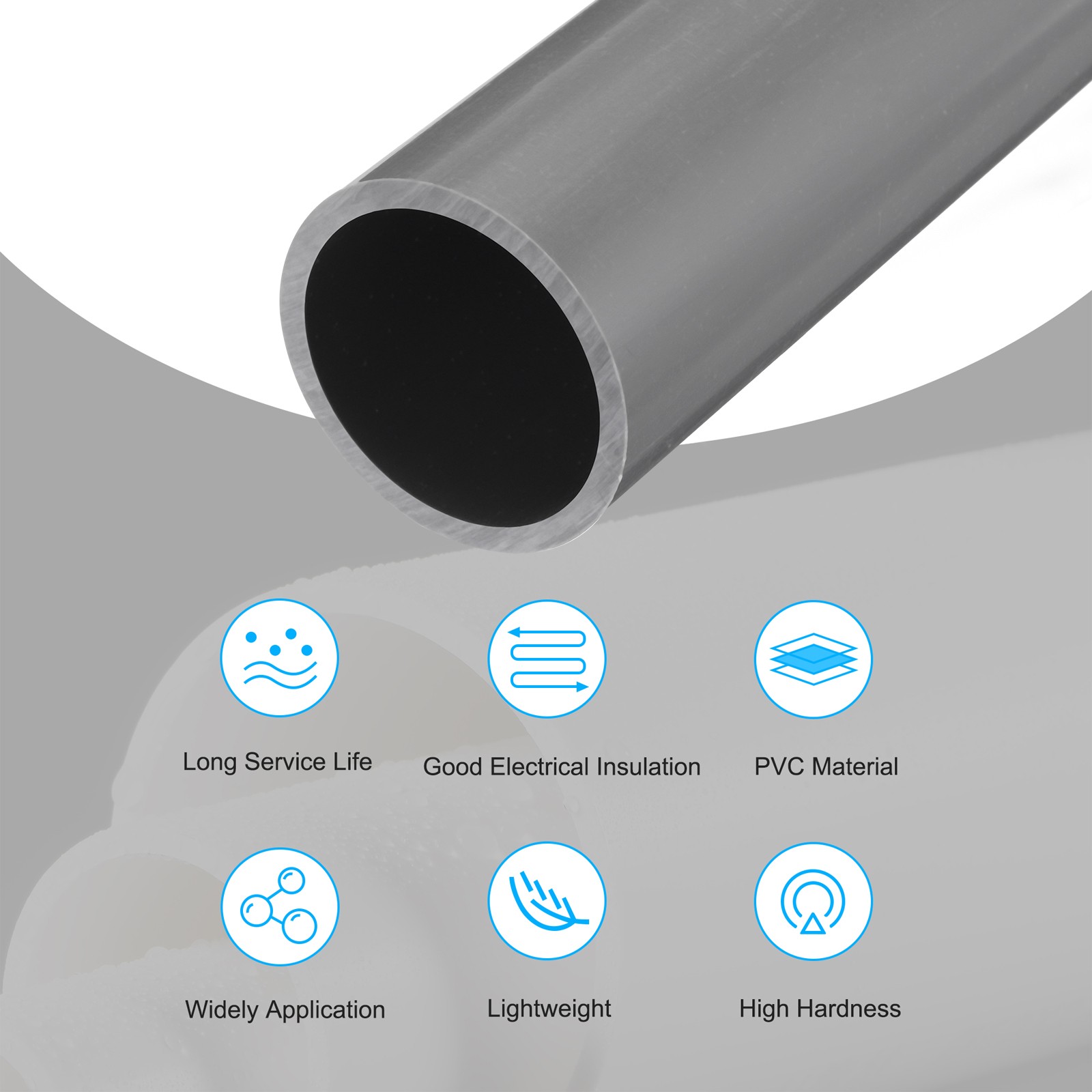 PVC Rigid Round Pipe 63.8mm ID 75mm OD 500mm Light Grey High Impact