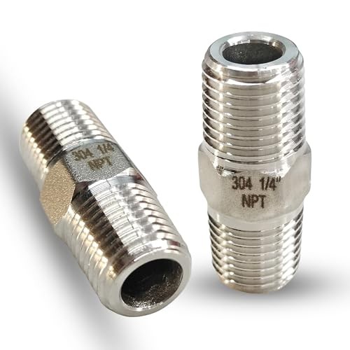 1/4″ Male x 1/4″ Male Hex Nipple Pipe Fittings, 304 Stainless Steel 1/4“, 2pcs