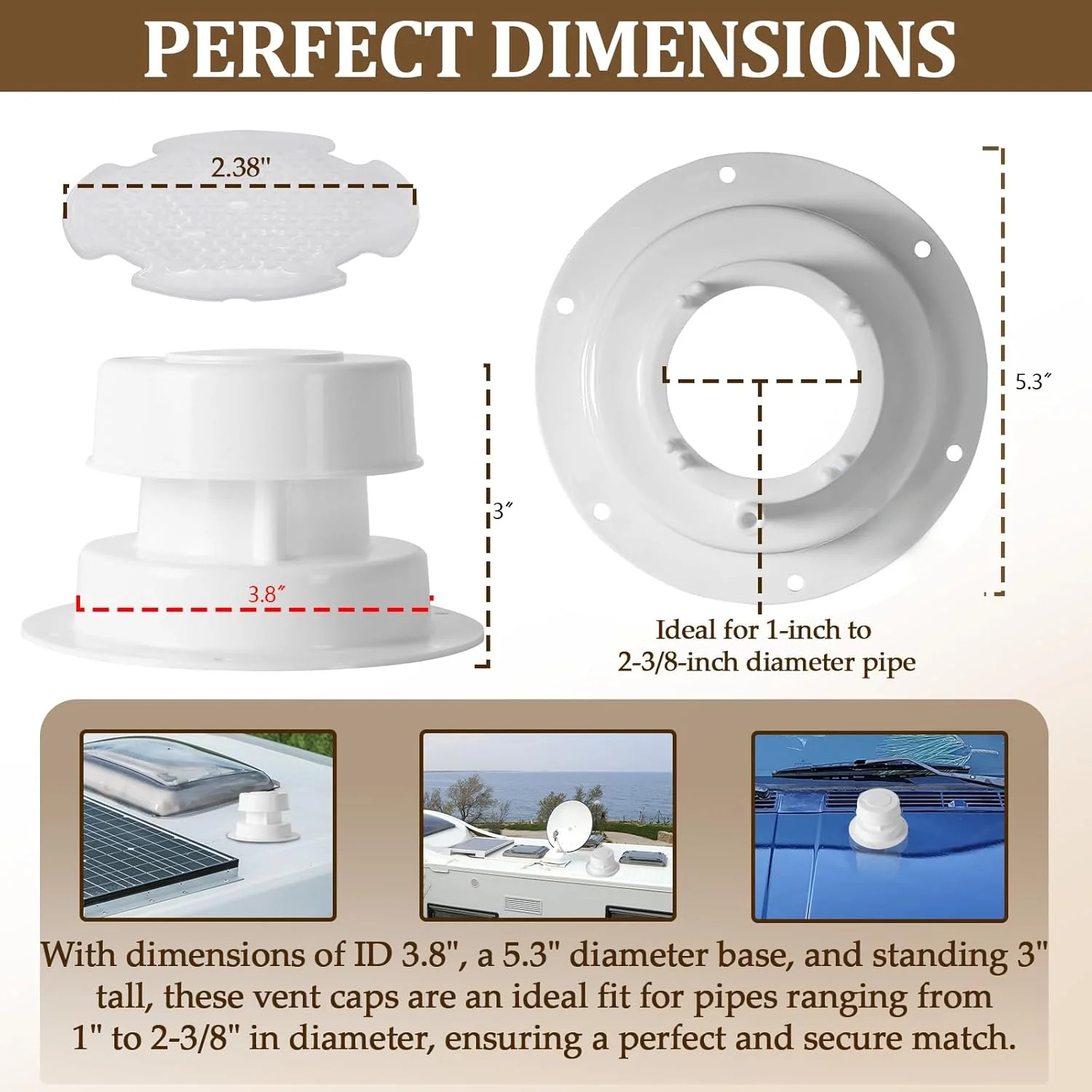 (2 Pack, White RV Roof Vent Cover Kits with Putty Tape and Screws, Camper Vents