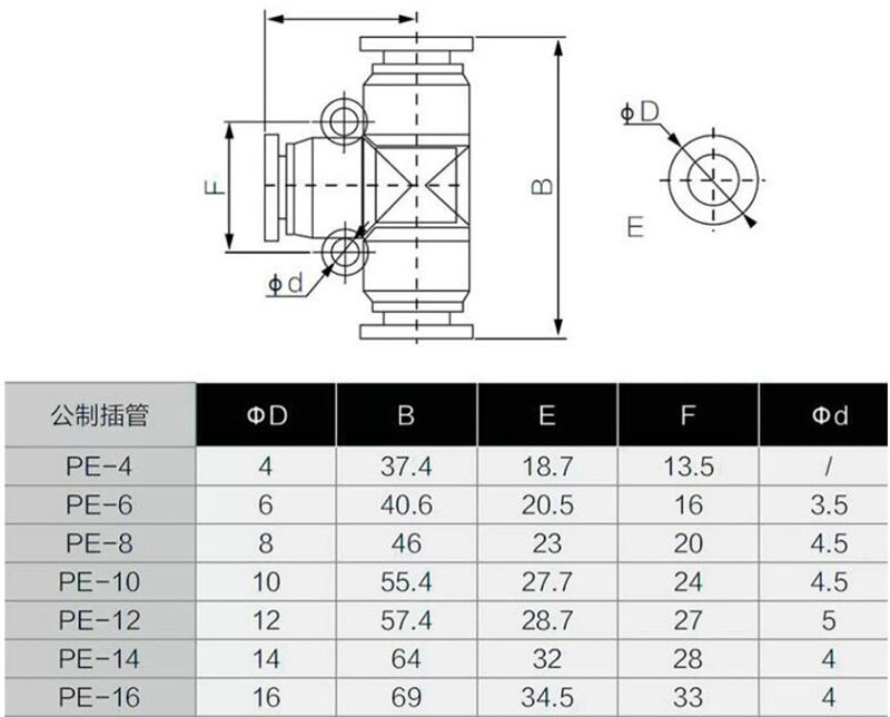 Pneumatic T-piece Connectors Air Hose Push In PE/PEG Tees Fitting Adapter 4-12mm