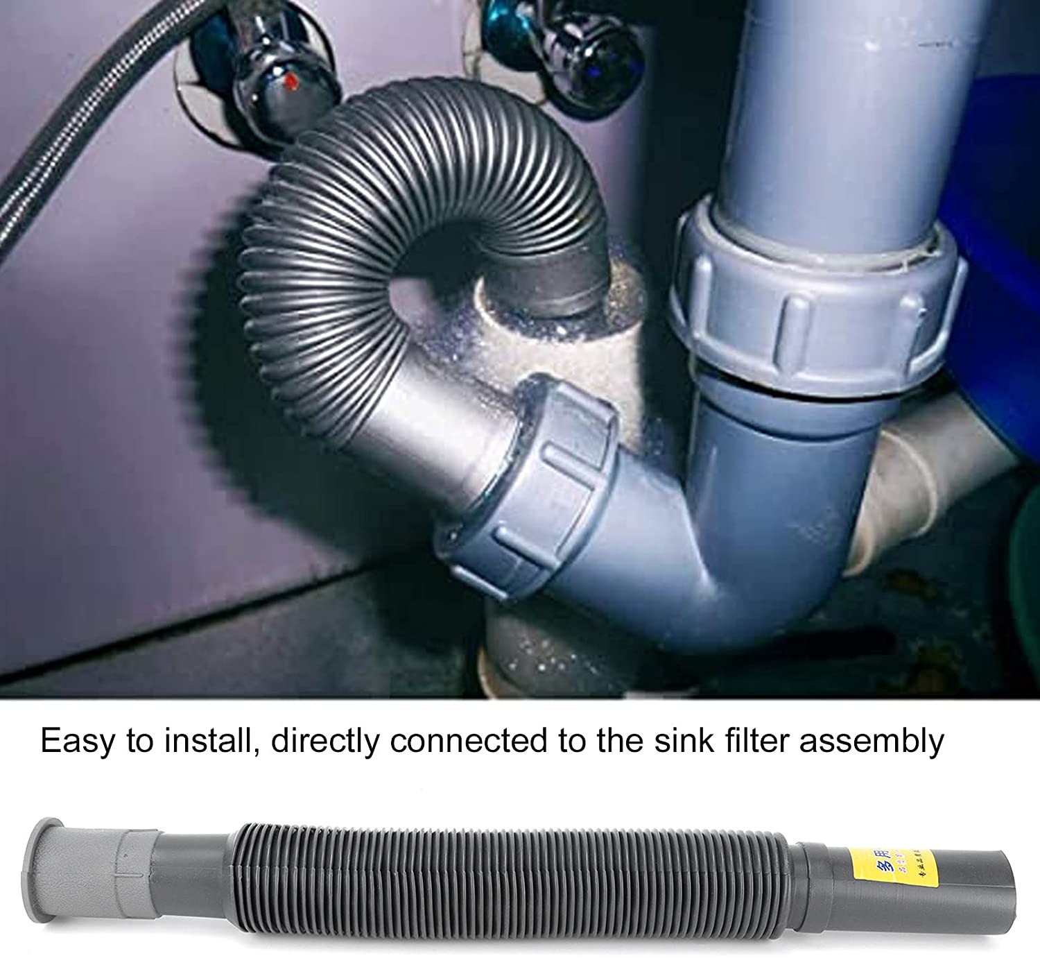 fLeXiBLe 12″ to 18″ Tube Pipe Sink Drain Water S-Trap Drain Hose Bathroom Grey