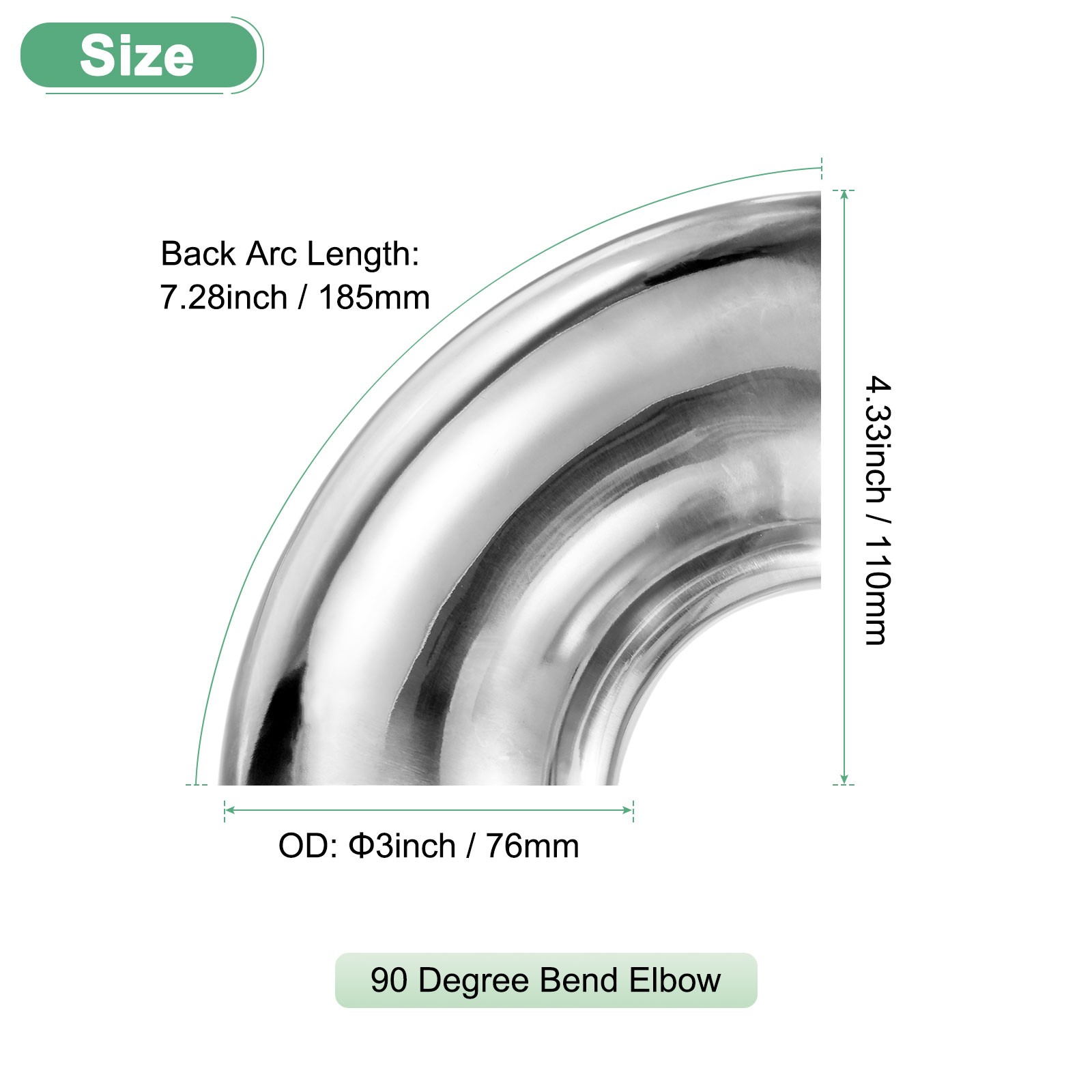OD 3 Inch 90 Degree Mandrel Bend Elbow, Thicken 1.5 mm Height 110 mm