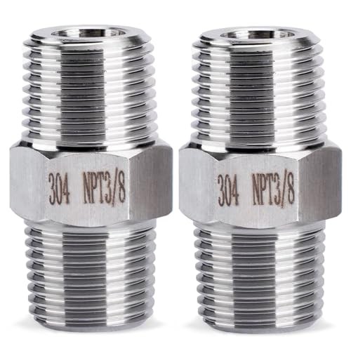 3/8″ Male to 3/8″ Male NPT Hex Nipple Pipe Fittings, 2 3/8″ Male x 3/8″ Male