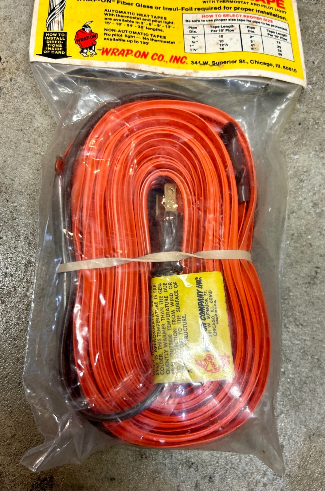 Vtg WRAP-ON #11030-T30TP Solid Circuit Heat Tape Length 30’ 120V 150W,Thermostat