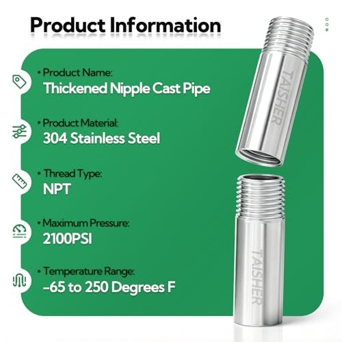 2PCS Stainless Steel Pipe Fittings, 1/2″ 1/2″ (M x F)NPT 2Pcs 2″ (50mm) Length