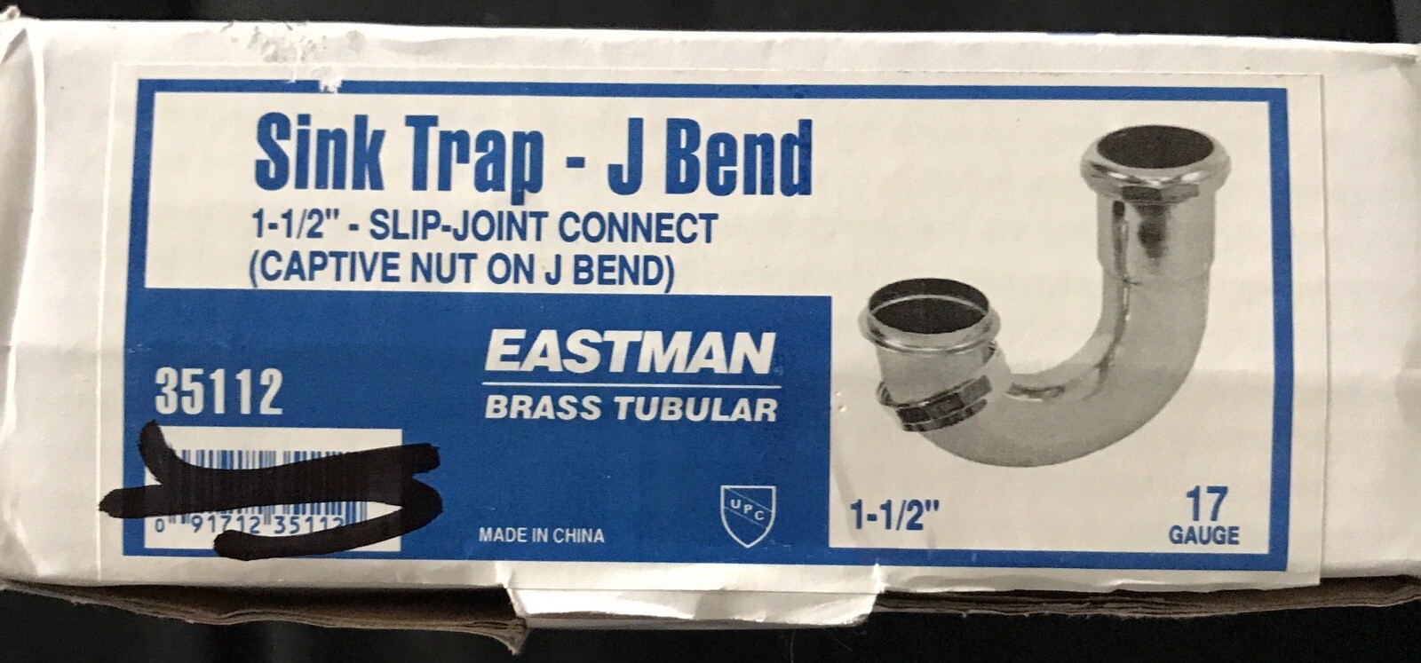 Eastman Brass Tubular sink trap J-band