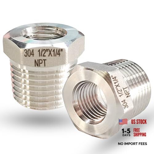 1/2″ NPT Male to 1/4″ NPT Female Hex Bushing Reducer, 304 1/2” MNPT x 1/4” FNPT