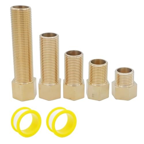 5PCS Extension Brass Pipe Fitting, 1/2″ Female to 1/2″ Male Pipe Hex Bushing