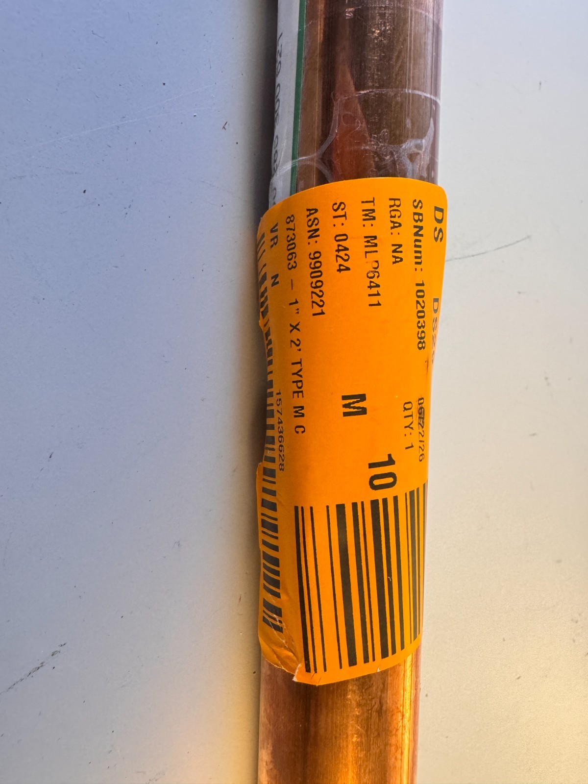 1/2 in Type L Copper Pipe Straight Plumbing Tubing Length