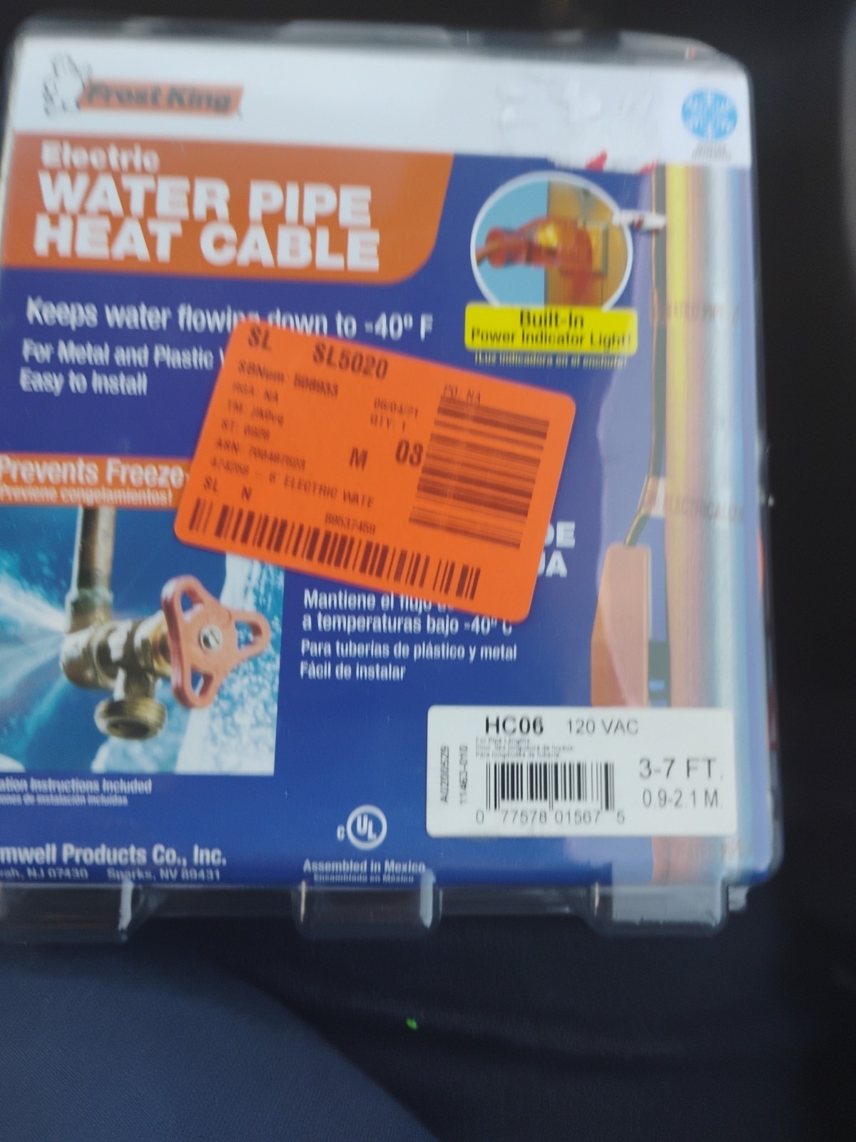 Frost King Water Pipe Heat Cable, Keep Your Hose Outlet From Freezing This Year.