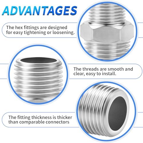 304 Stainless Steel Pipe Fitting, Reducer Hex Nipple 1/2″ NPT x 3/8″ NPT 6