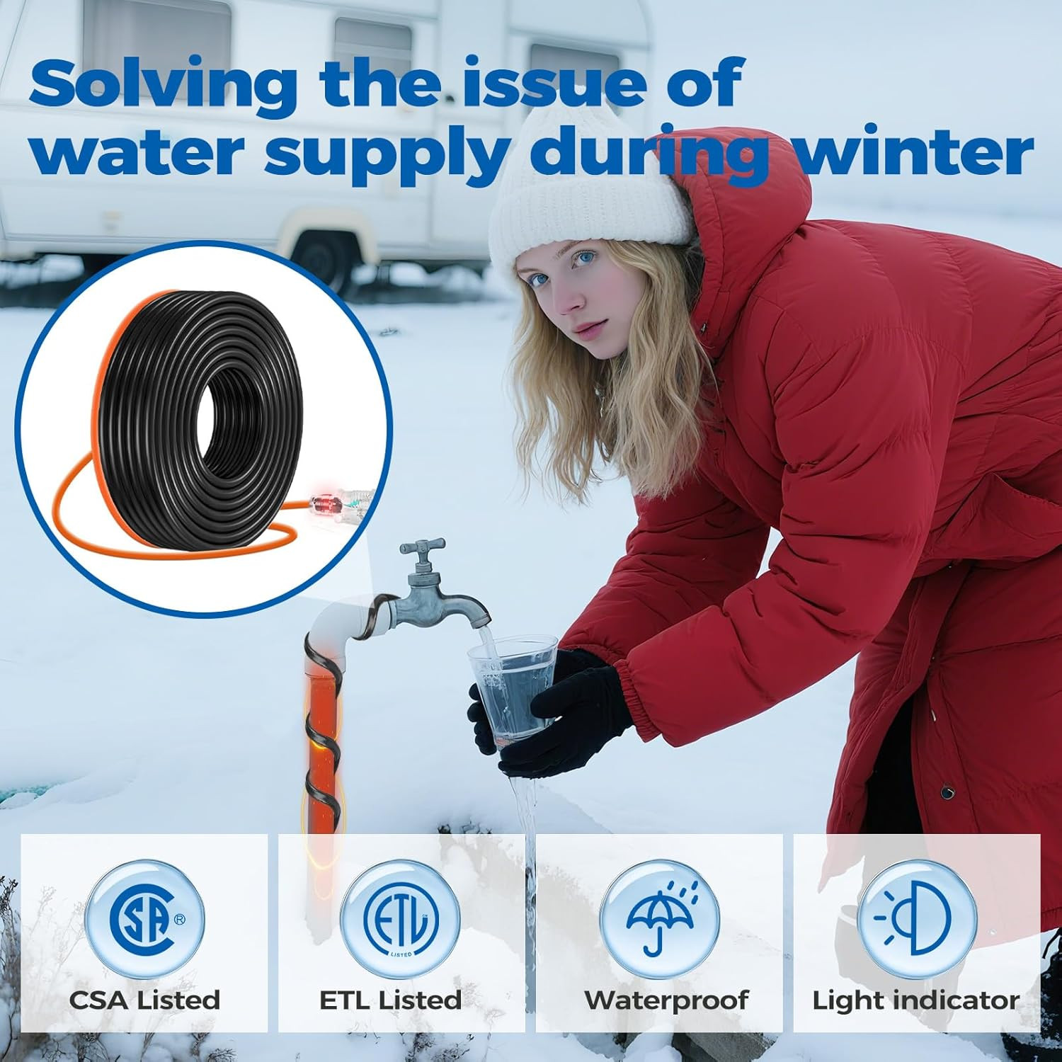 Heat Tape, 200FT Deicing Heating Cable,Pipe (Metal and Plastic) Freeze Protected