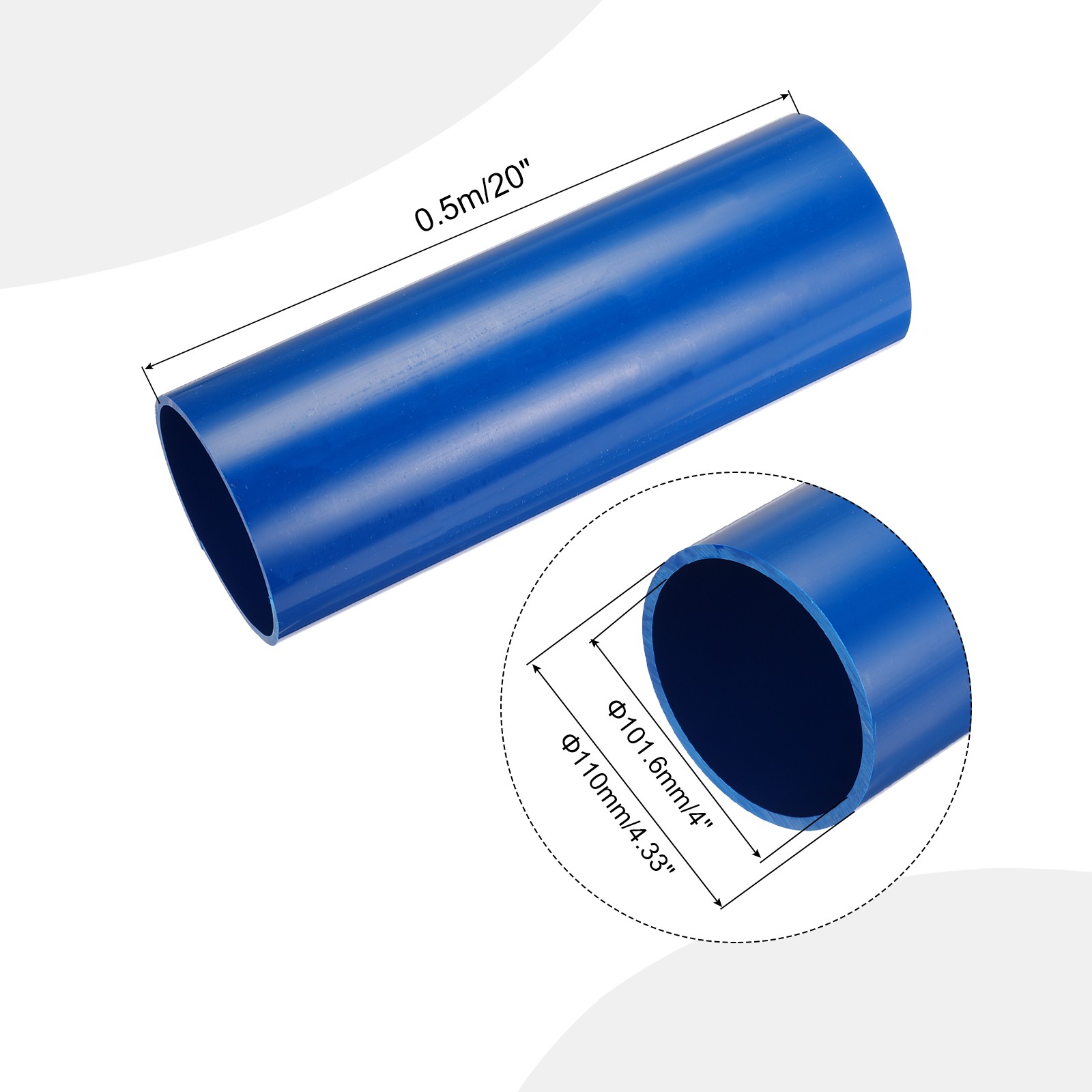 PVC Rigid Round Pipe 101.6mm ID 110mm OD 500mm Blue High Impact for Water Pipe