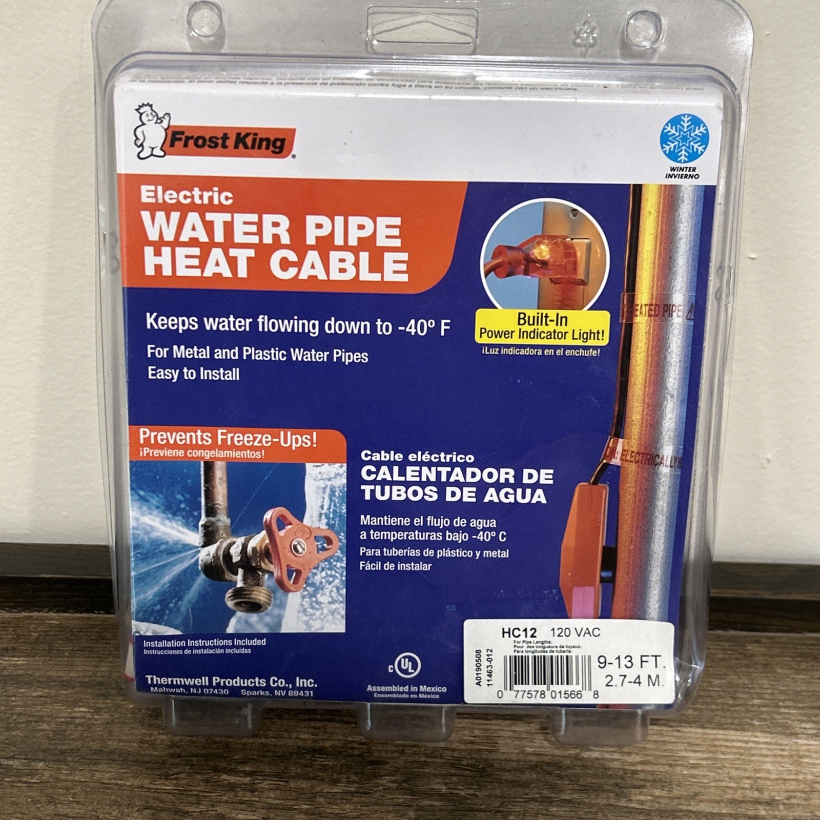 Frost King Electric Water Pipe Heat Cable HC12 9-13 Feet 120 VAC pipe heater New