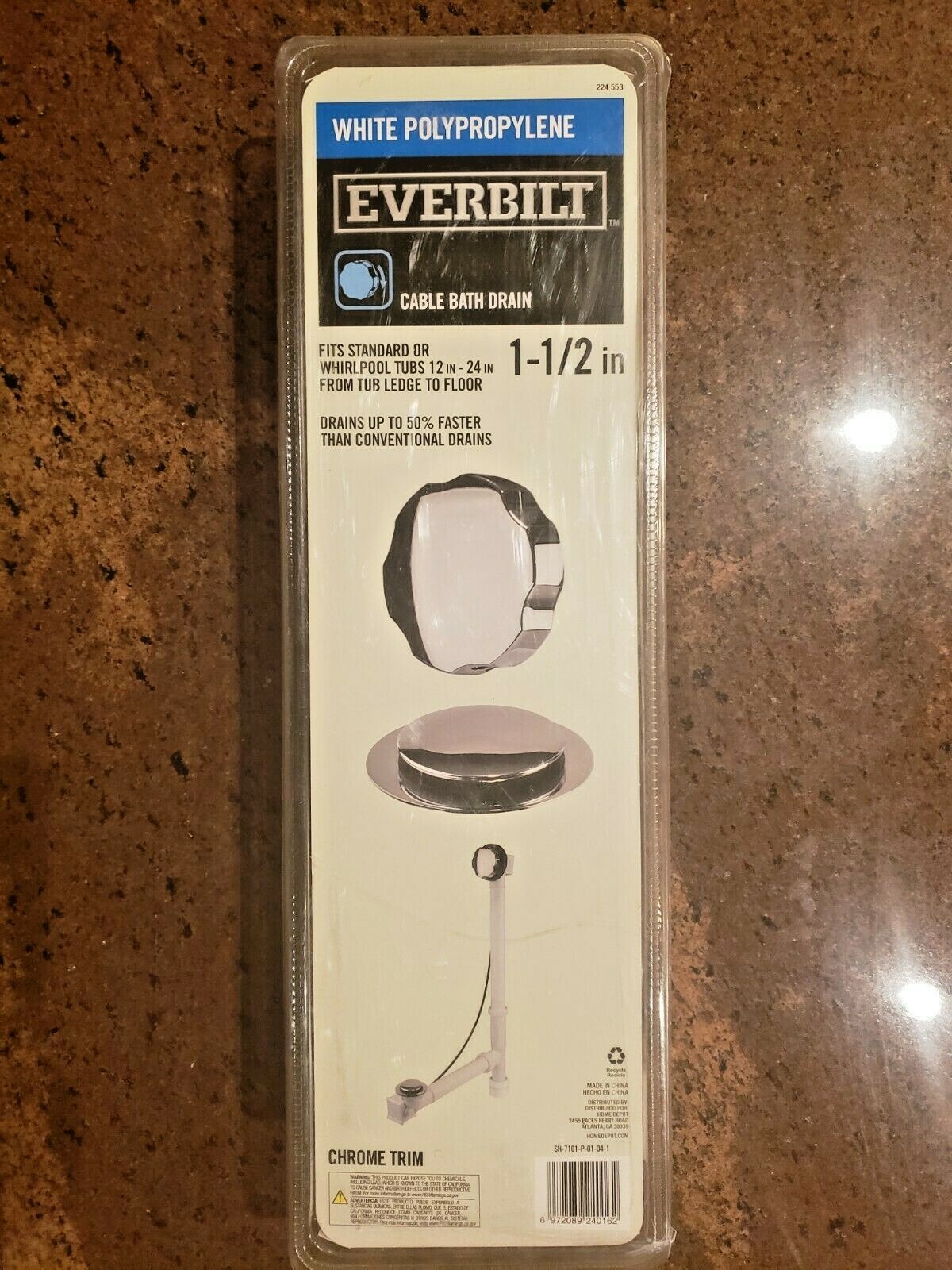 Everbilt SH-7101-P-01-04-1 Cable Drive 1-1/2″ Bath Waste & Overflow Drain Chrome