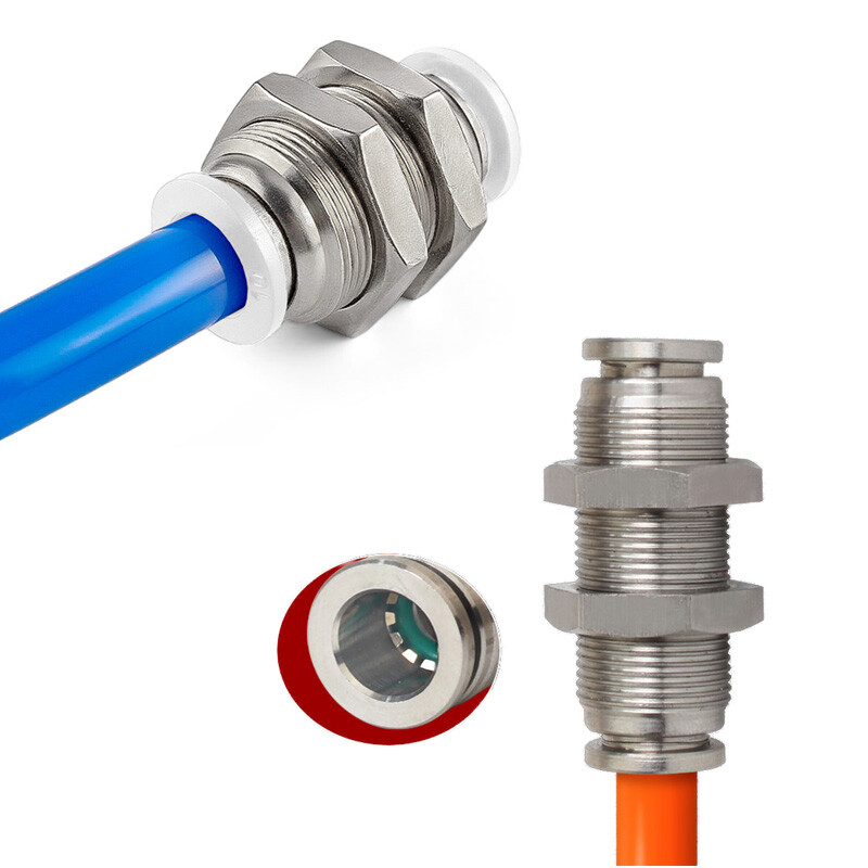 Nickel Plated / Stainless Steel Pneumatic PM Bulkhead Connector Push-in Fitting