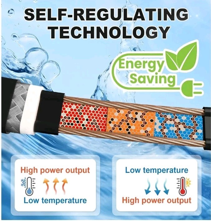 Self-Regulating Heat Cable for Freeze Protection in Pipes 50′