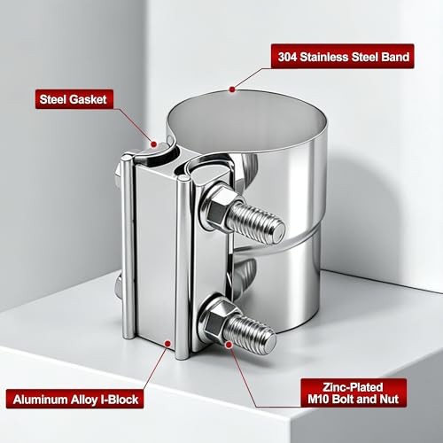 2.5″ Exhaust Clamp, 2 1/2 Lap Joint Clamp 304 Stainless Steel For 2.5″ Od To