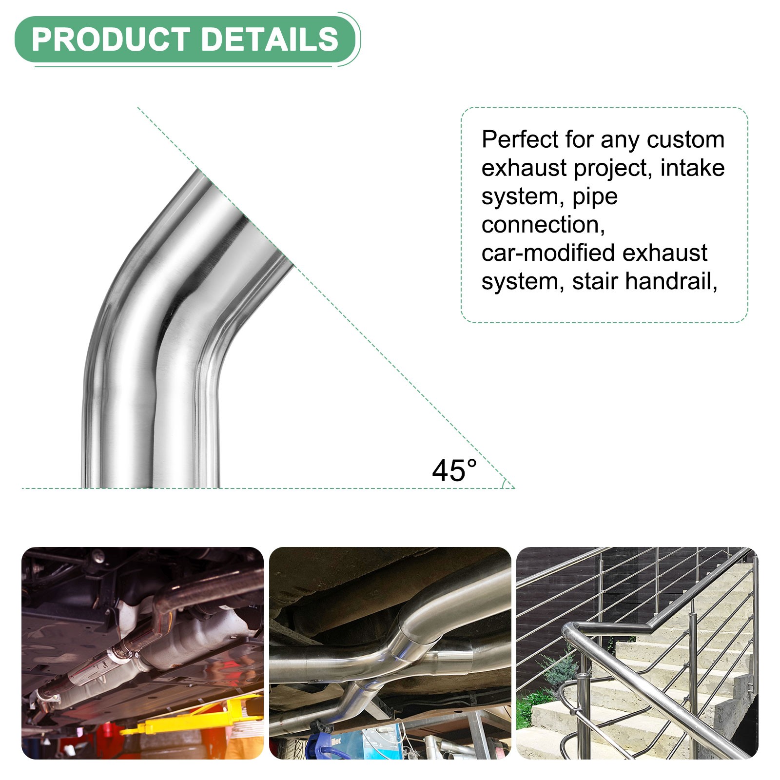 OD 2.8 Inch 45 Degree Mandrel Bend Elbow, Thicken 2 mm Height 165 mm