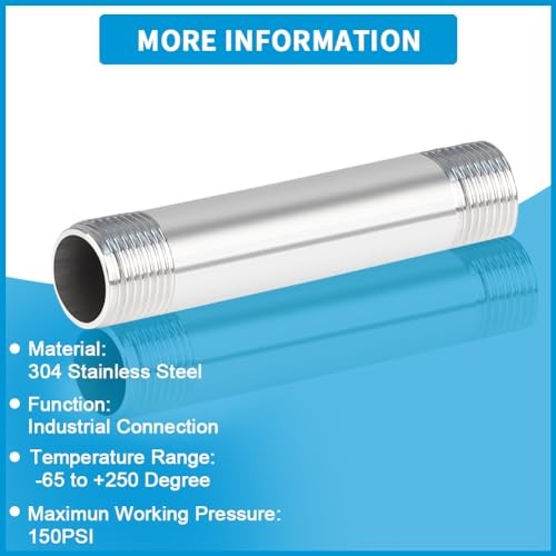 304 Stainless Steel Pipe Fitting, 1/2″ NPT x 1/2″ NPT Male 12″ Length