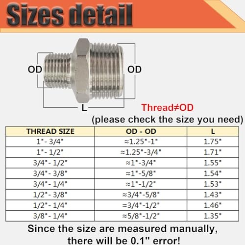1/2” Male x 3/8″ Male NPT Threaded Reducing Nipple Pipe Fitting 1/2”-3/8”