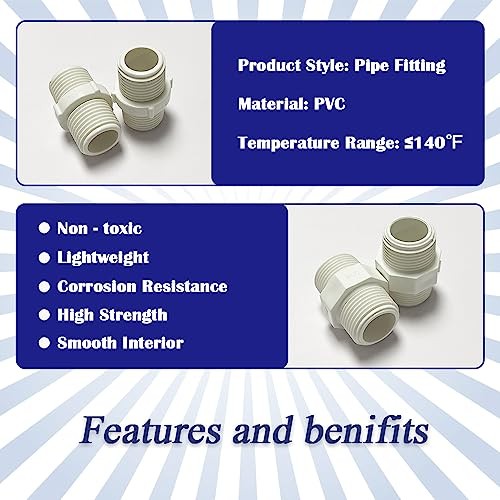 2PCS 2″ PVC Pipe Fitting Hex Nipple G2 Male X G2 Male Coupling G2 x G2 2pcs