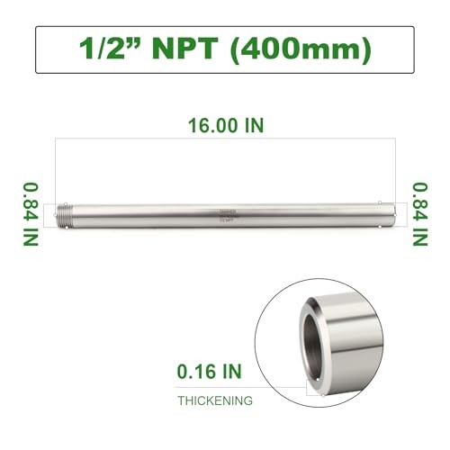 1PCS 304 Stainless Steel Pipe Fittings, 1/2″ NPT*Weld(1pcs) 16″(400mm)Length