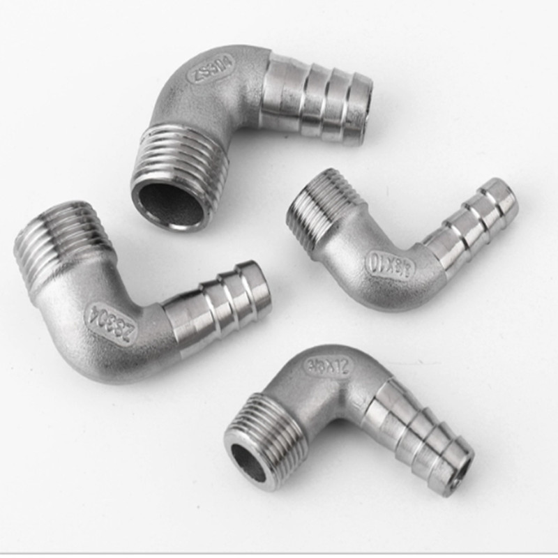 1/4″-1.2″ Stainless Steel Male Thread Fitting Hose Tail Elbow 90° Barb Connector