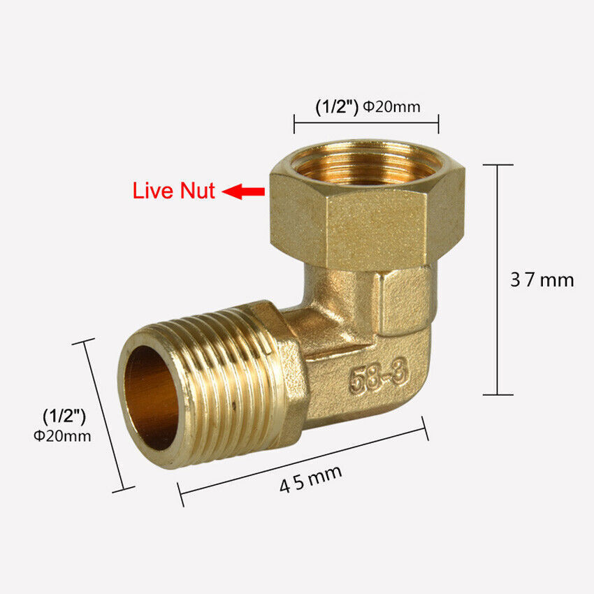 Brass 1/2″ Male x Female Thread Live Nut Elbow Joiner Connector Fittings Adapter