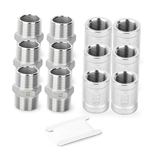 12PCS 304 Stainless Steel Hex Nipple 1/8″ MNPT × 1/8″ MNPT，Coupling 1/8″ NPT