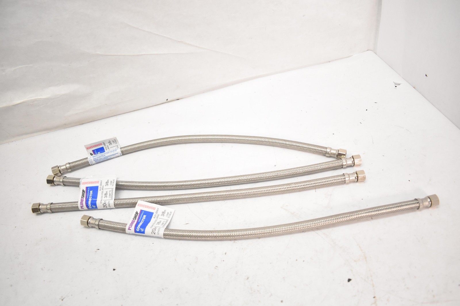 Lot Of 4 Plumbshop Dishwasher Connector 20 In 3/8 Comp X 3/8 Stainless Braid
