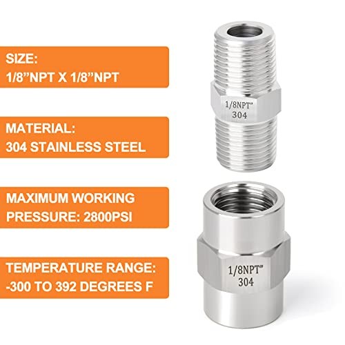PCS 30Stainless Steel Pipe Fitting, Hex Nipple Hex 1/8″ NPT（ Stainless Steel） 4
