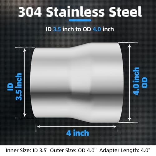 Universal 3.5″ ID to 4.0″ OD Exhaust Adapter Reducer, 304 Stainless Steel
