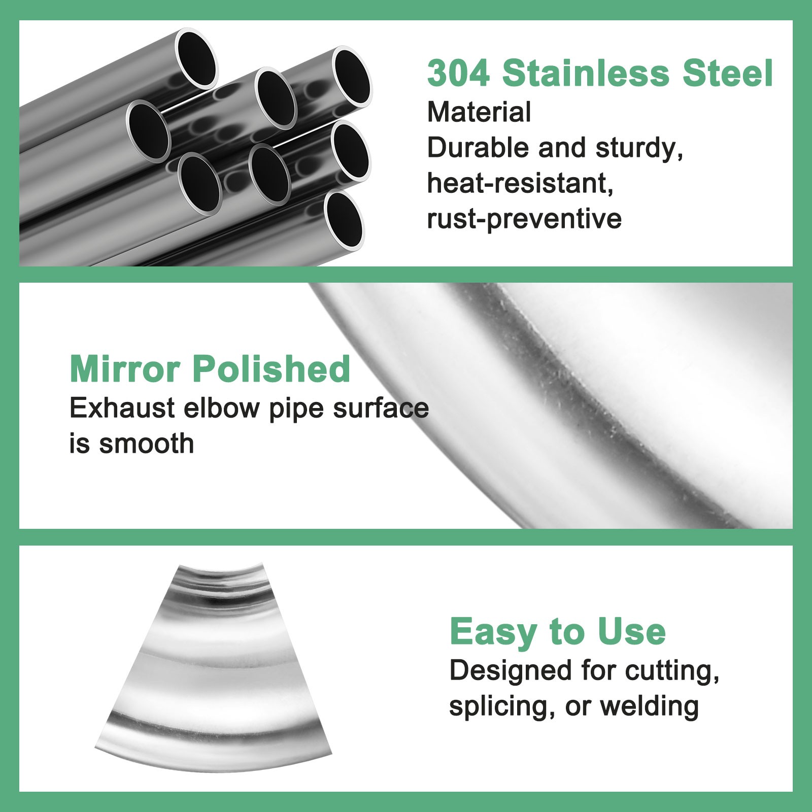 4 Pack OD 2.5 Inch 45 Degree Mandrel Bend Elbow Thicken 1.5 mm Height 65 mm