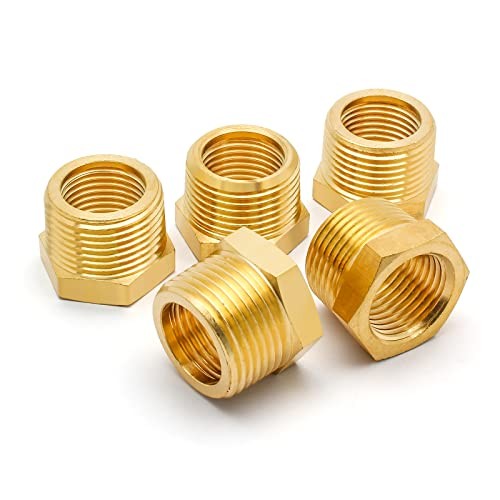 5Pcs Brass Reducer Hex Bushing Thread Reducer 1/4″ NPT Male to 1/8″ NPT Female