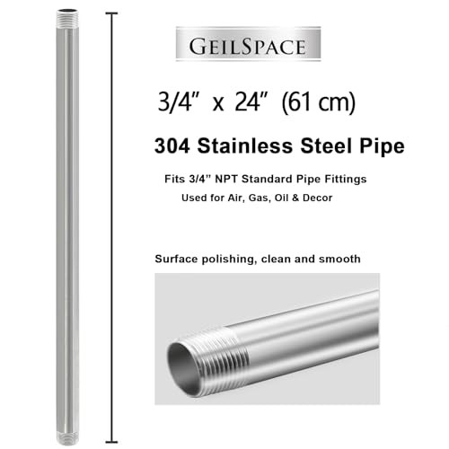 Stainless Steel Pipe, 304 Pipe Nipple Fits Standard 3/4 Inch 3/4″ x 24″