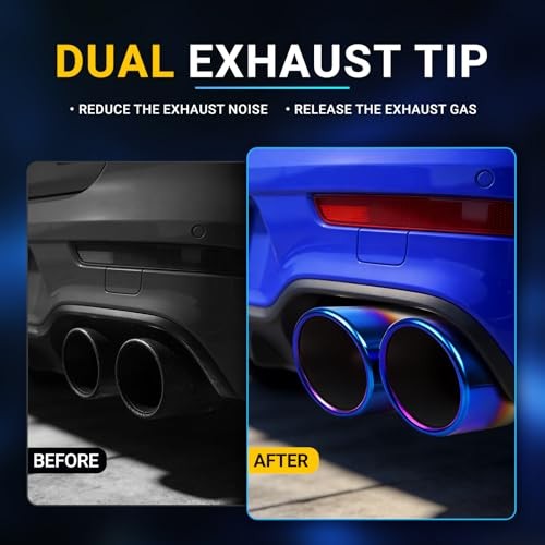Dual Exhaust Tips with 2.5 inch Inlet 3 inch Outlet, Straight Blue-Straight