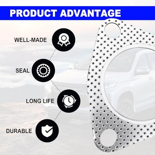 2 PCS Car Exhaust Gaskets, 2.5″ 3-Bolt Exhaust Pipe Connector Gasket,