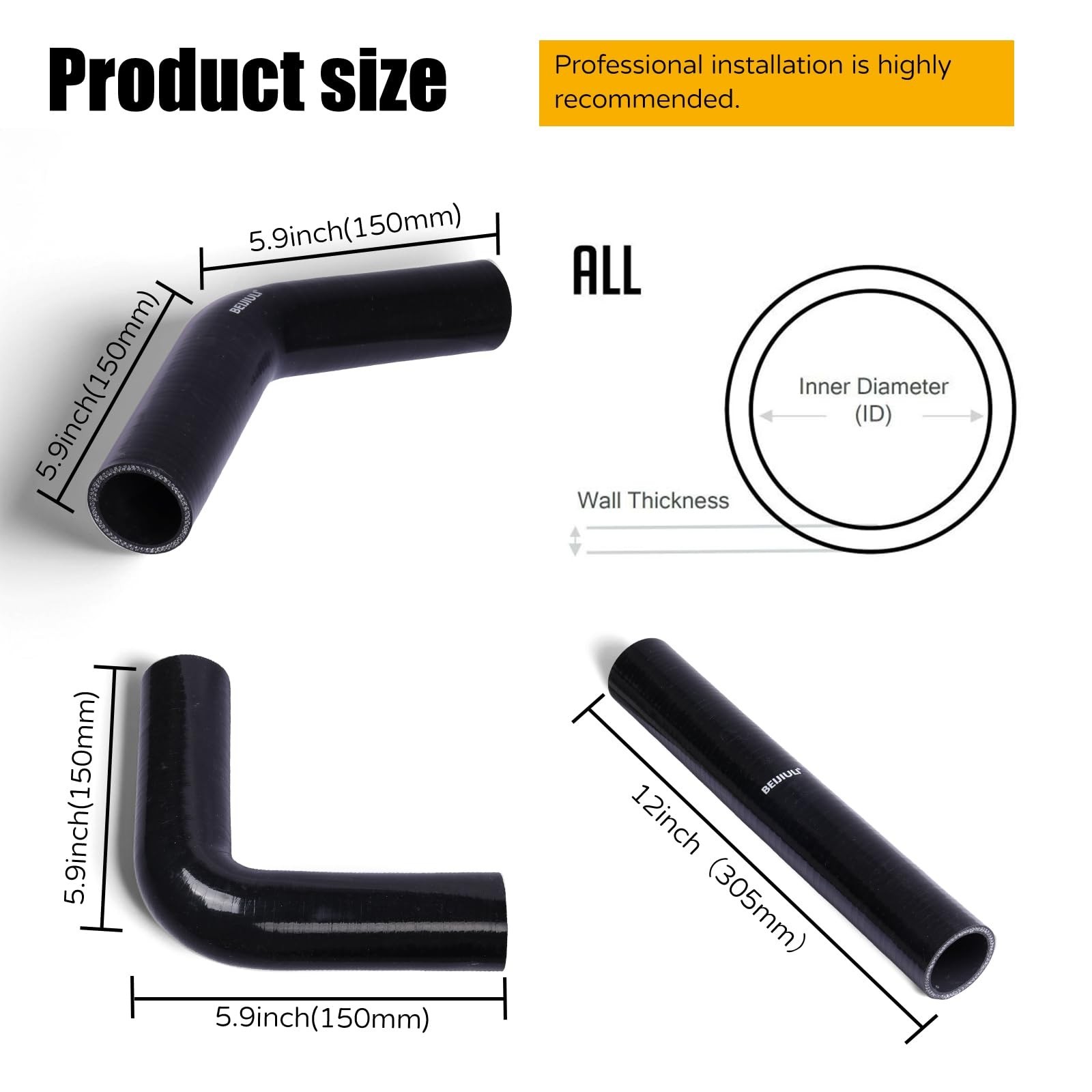 2″ ID Radiator Coolant Air Hose,12 inch Length Silicone Coupler Industrial Hy…