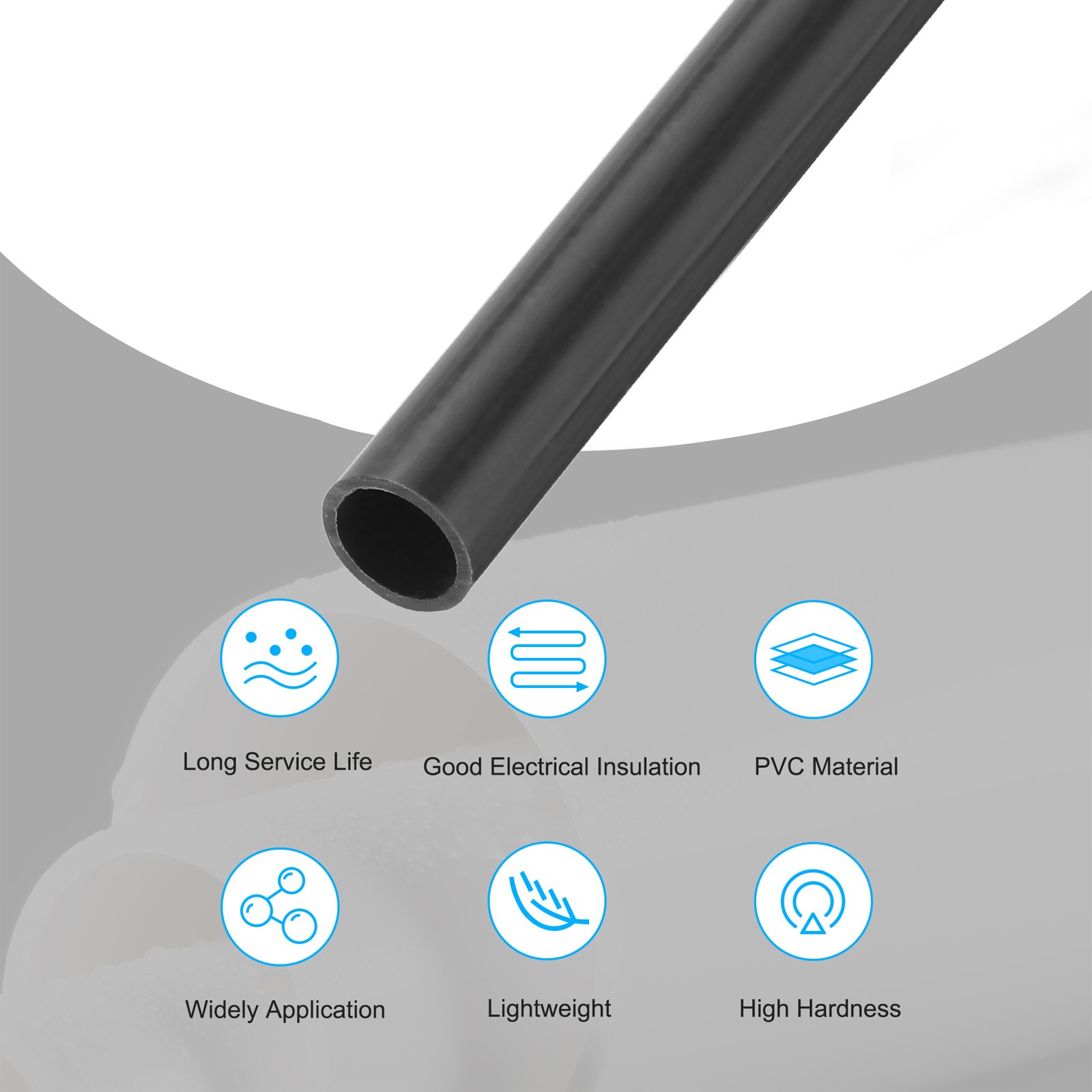 Rigid Round Pipe 8mm ID 10mm OD 500mm Dark Grey High Impact