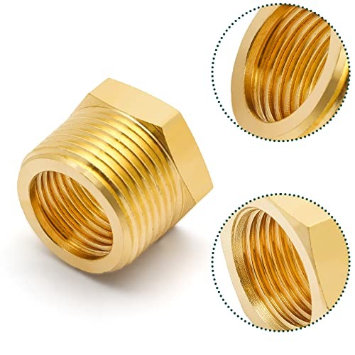 5Pcs Brass Reducer Hex Bushing Thread Reducer 1/4″ NPT Male to 1/8″ NPT Female