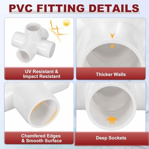 Pcs 1″ Elbow PVC Fitting, SCH40 5-Way Cross Furniture Grade 10 1″ 5-Way Cross