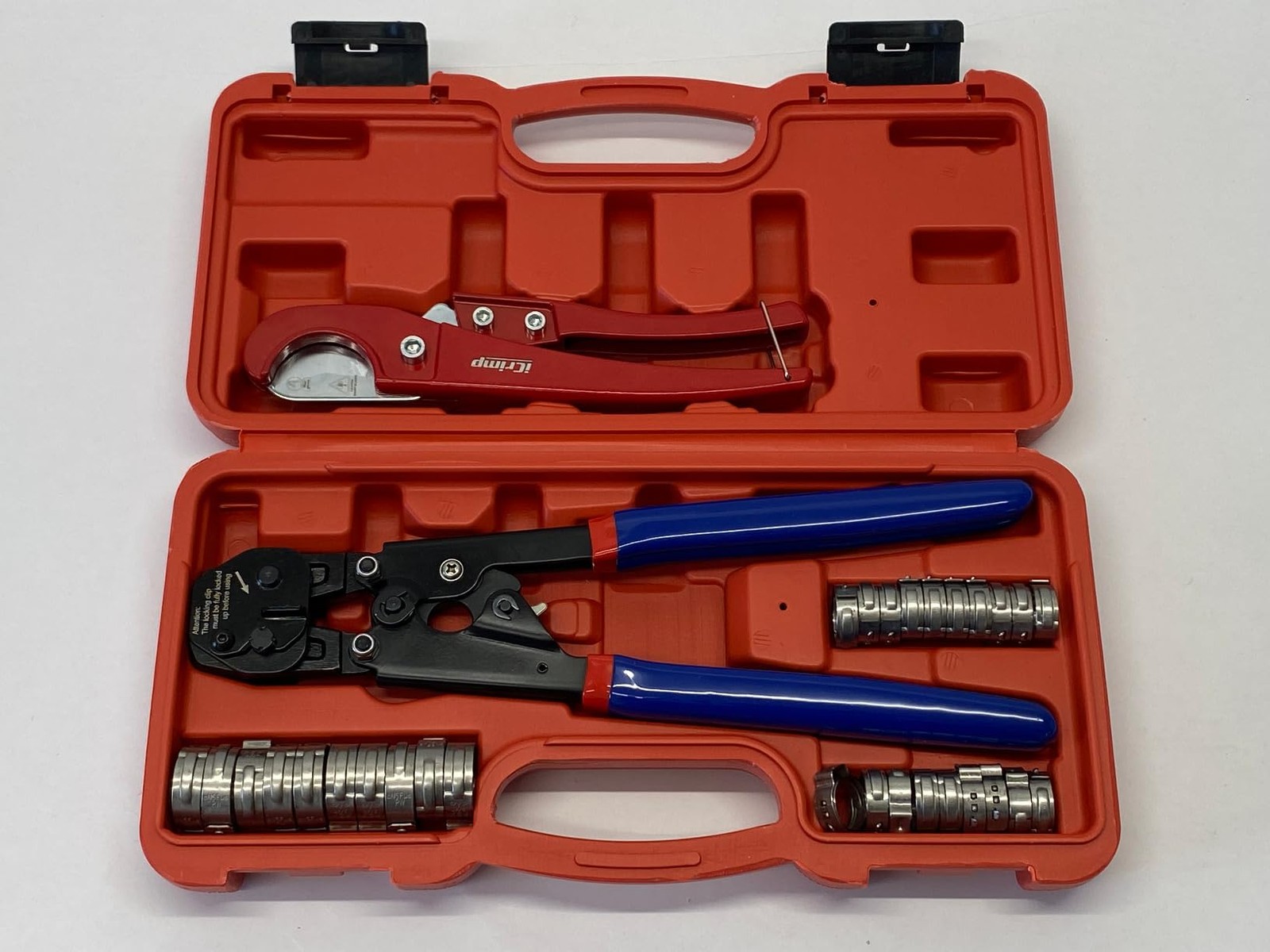 PEX Clamp Tool Kit w/ Rings & Tubing Cutter for 3/8–1″ PEX Cinch & Removal Tool