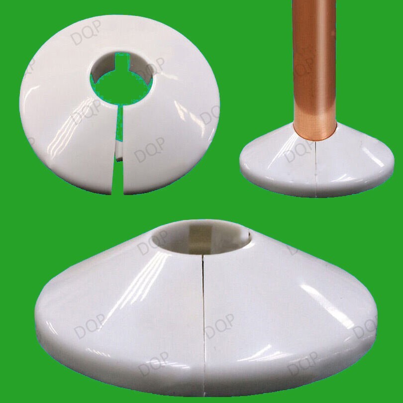 10x White Plastic Radiator Pipe Collars, For 15mm Pipes Easy Fit Flooring Covers