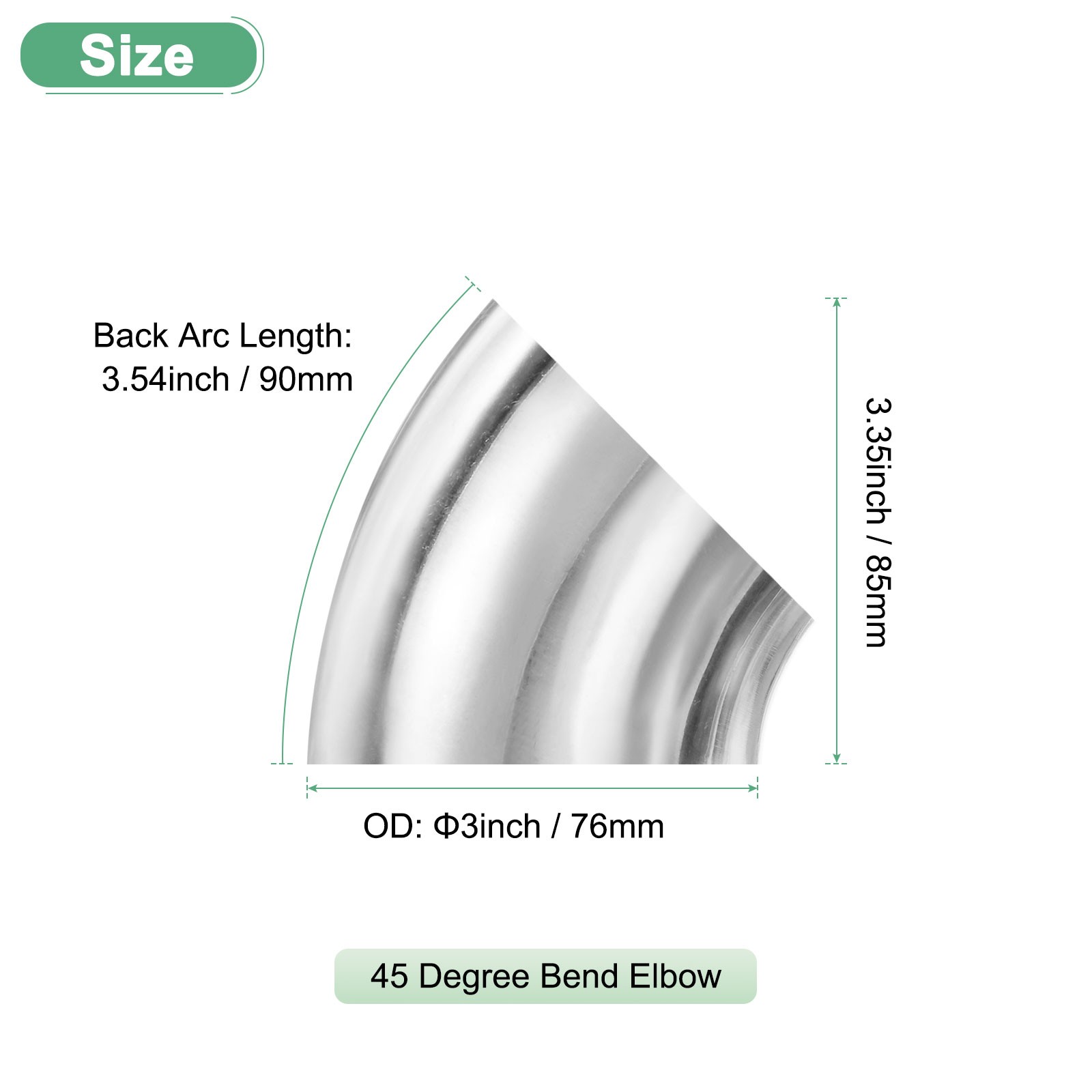 2-Pack OD 3 Inch 45 Degree Mandrel Bend Elbow, Thicken 1.5 mm Height 85 mm