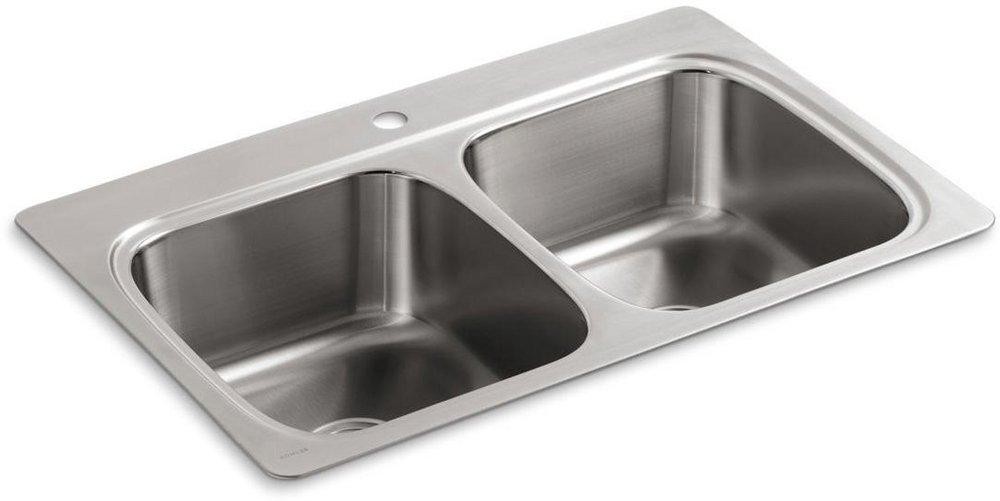 KOHLER 5267-1-NA Verse 33×22 1-Hole SS Double Bowl Drop-in Sink