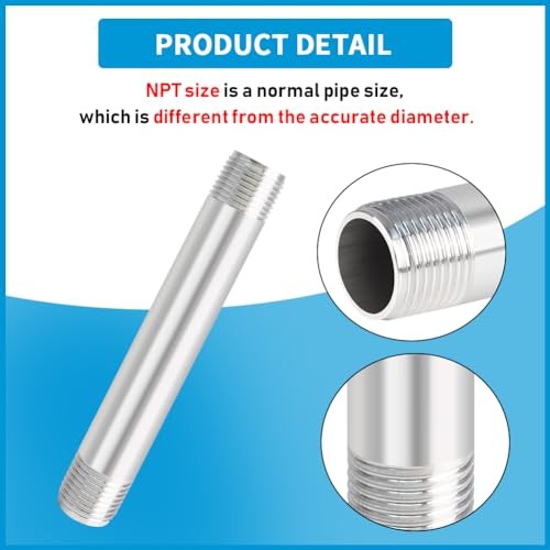 304 Stainless Steel Pipe Fitting, 1/2″ NPT x 1/2″ NPT Male 12″ Length