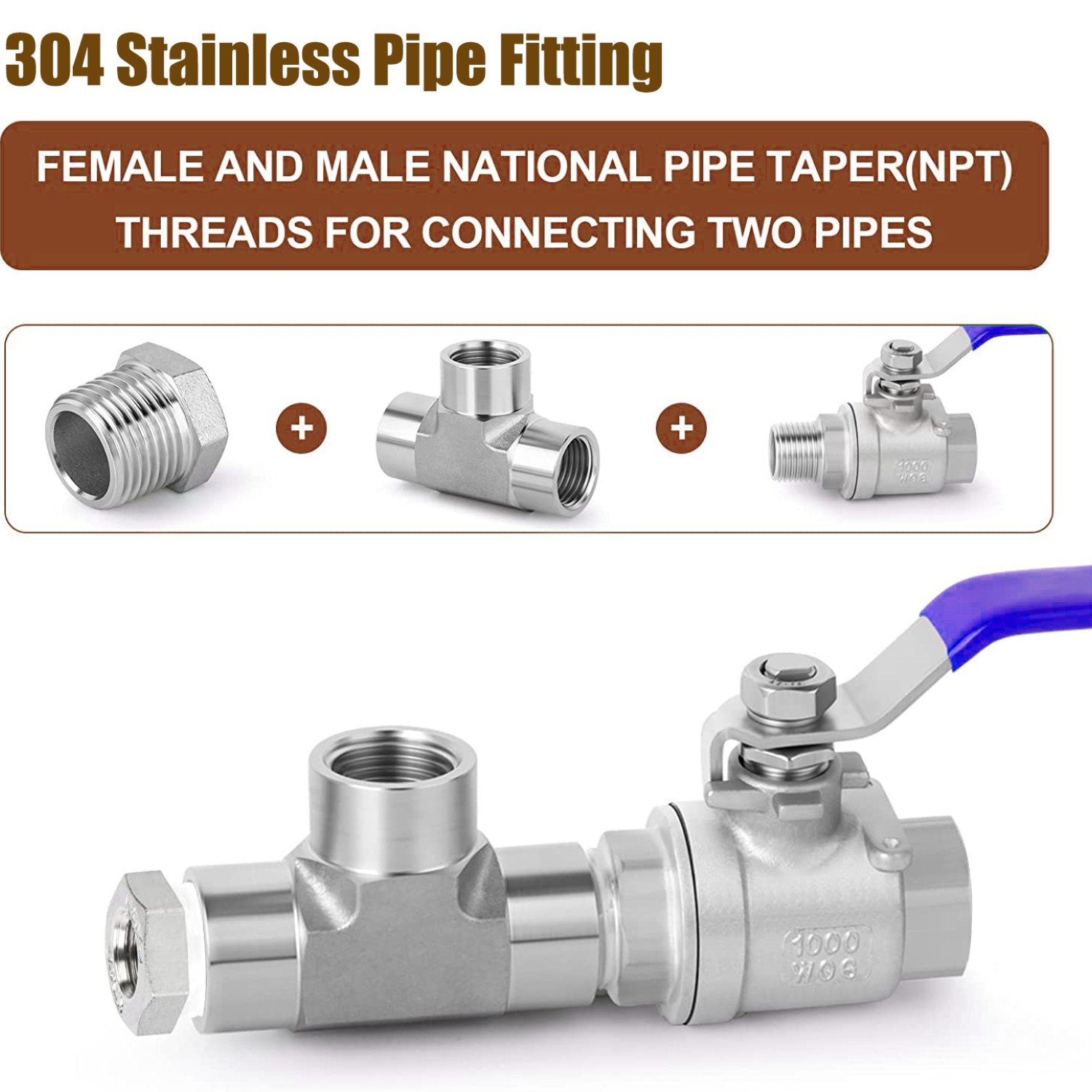 Water/Gas/Oil Pipe Fittings，Reducer Bushing BSP M/F, 1/8″-1/2″ 304 Stainles Stee