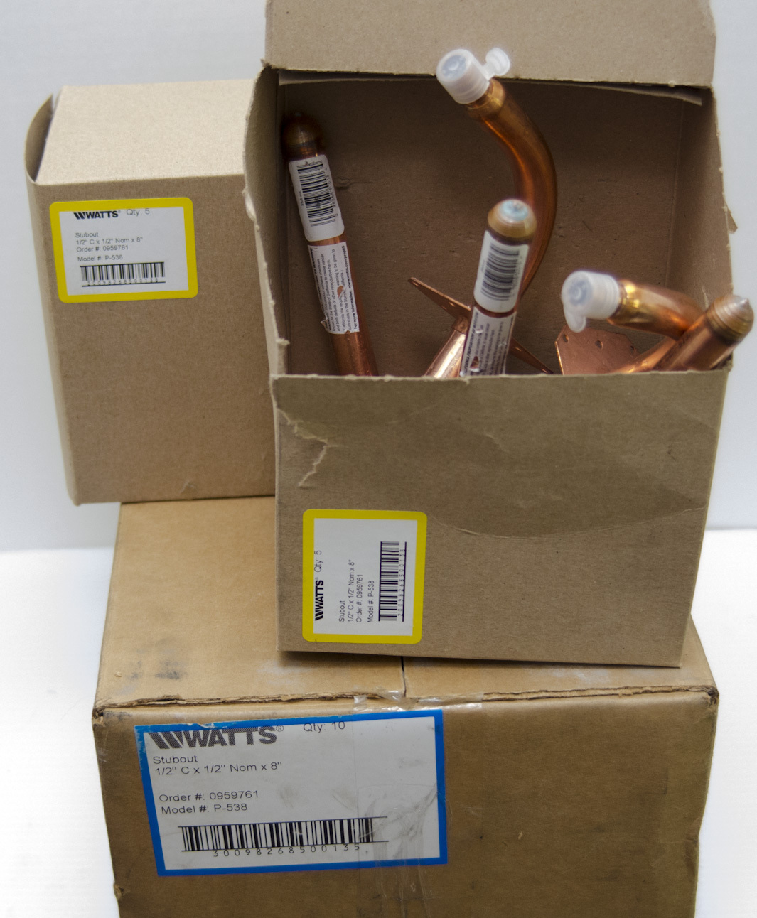 Lot of Ten (10) Watts® P-538 Copper Stubout Elbows, 1/2″ X 8″