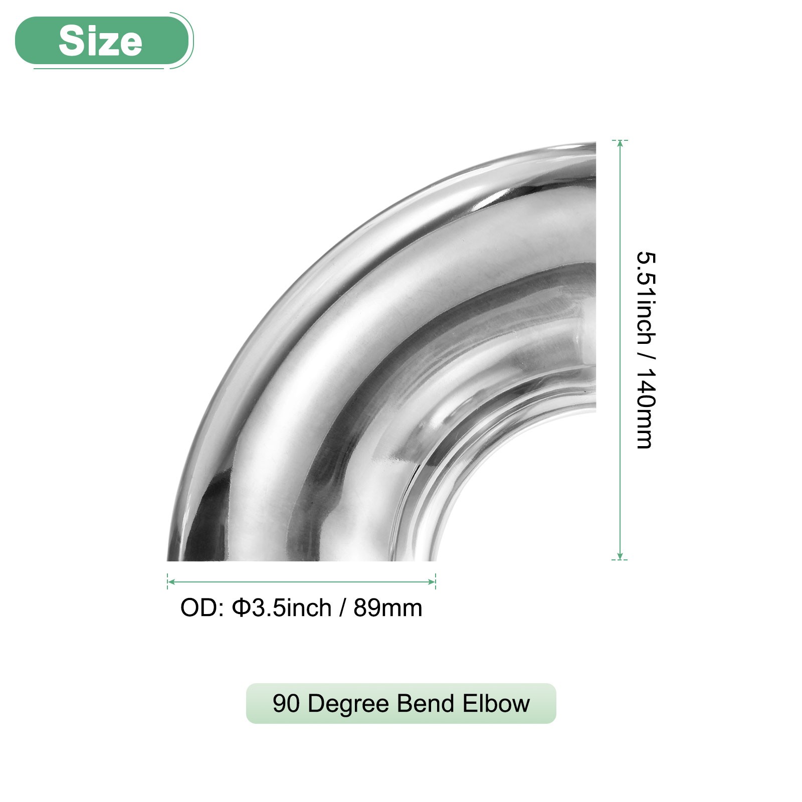 OD 3.5 Inch 90 Degree Mandrel Bend Elbow, Thicken 2 mm Height 140 mm